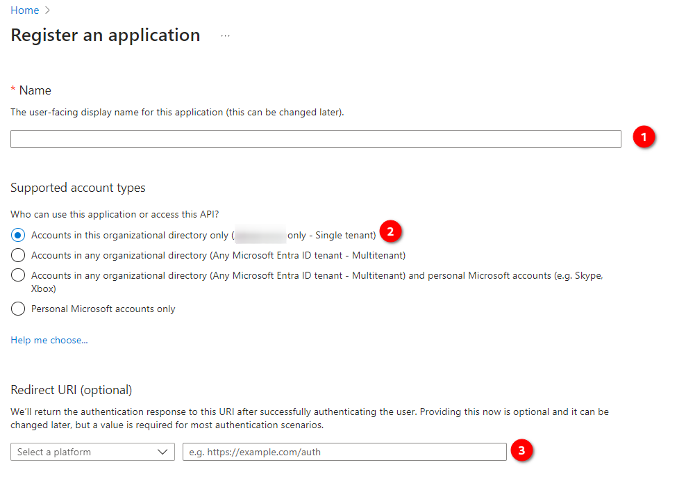 App registration dialog